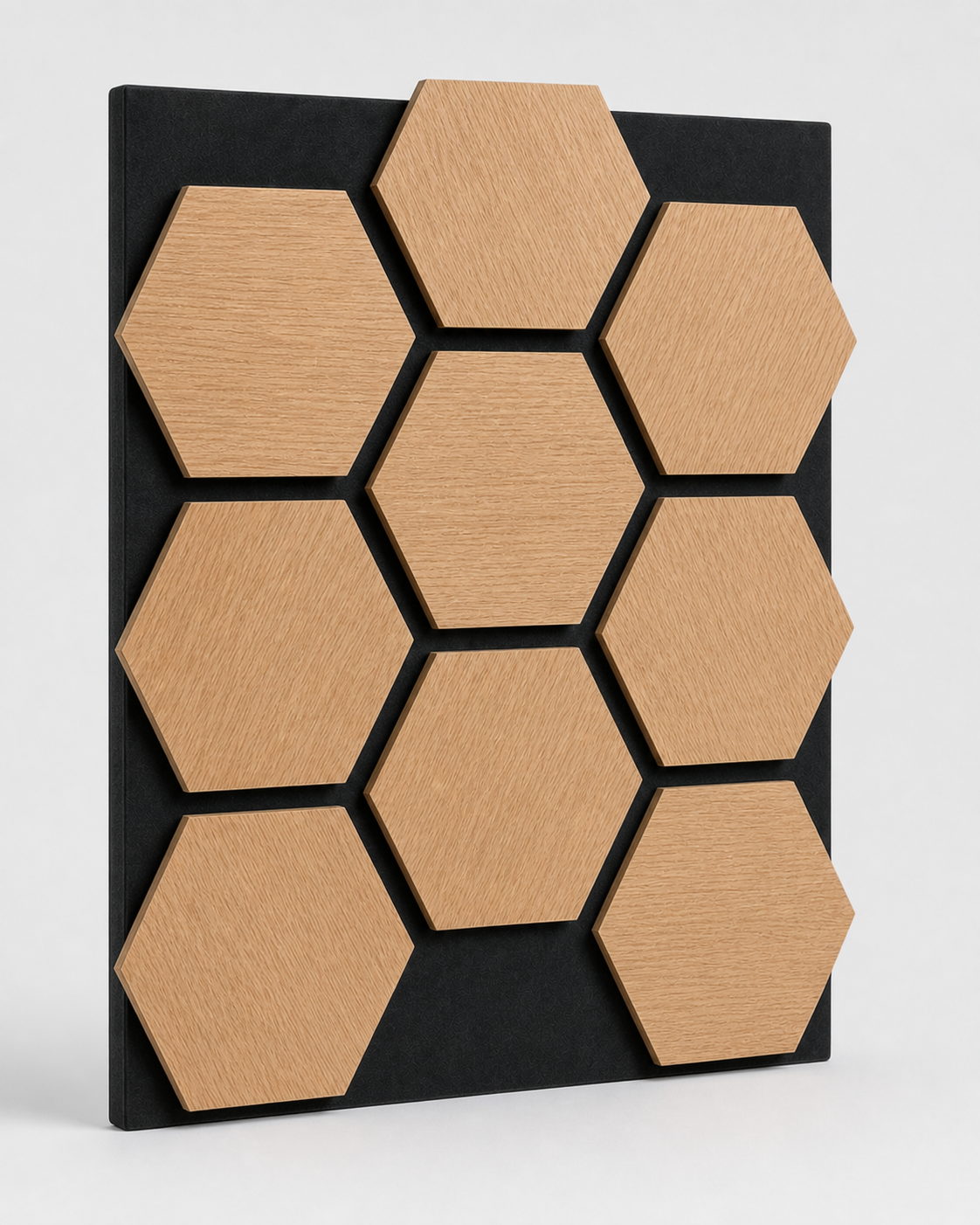 Profil du module acoustique hexagonal en chêne naturel sur support noir
