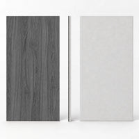 Dalle acoustique de plafond en bois, finition chêne gris foncé, vues de face, dos et profil