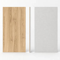 Dalle acoustique de plafond en bois, finition chêne naturel, vues de face, dos et profil