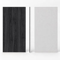 Dalle acoustique de plafond en bois, finition frêne noir, vues de face, dos et profil