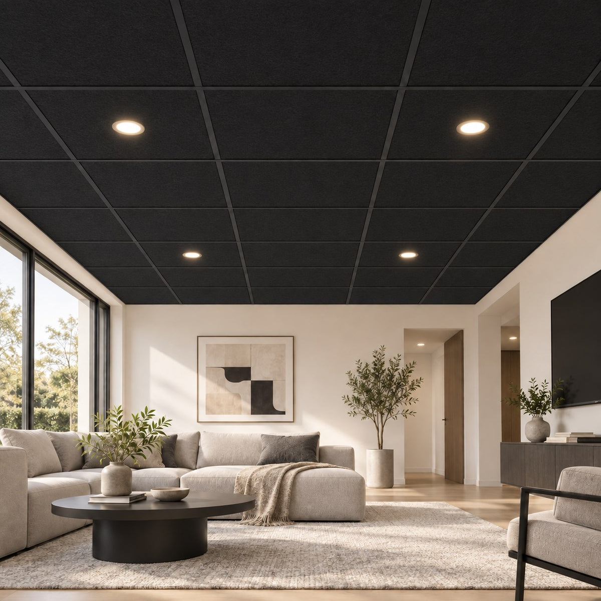 Dalle acoustique plafond en feutre PET – 60 × 60 cm
