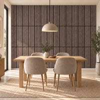 Panneau acoustique mural compact en chêne fumé – dans une salle à manger, mur complet