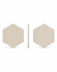 Vues de face, profil et dos du panneau acoustique hexagonal en feutre PET écru
