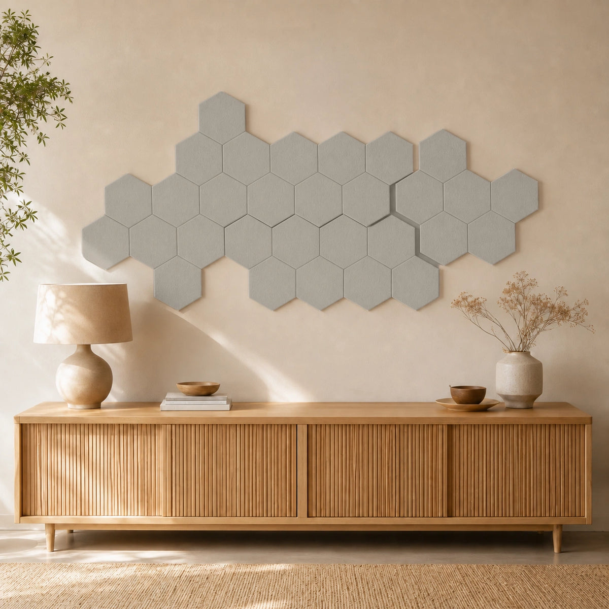 Panneau acoustique mural hexagonal – Feutre PET — Écru — vue 1