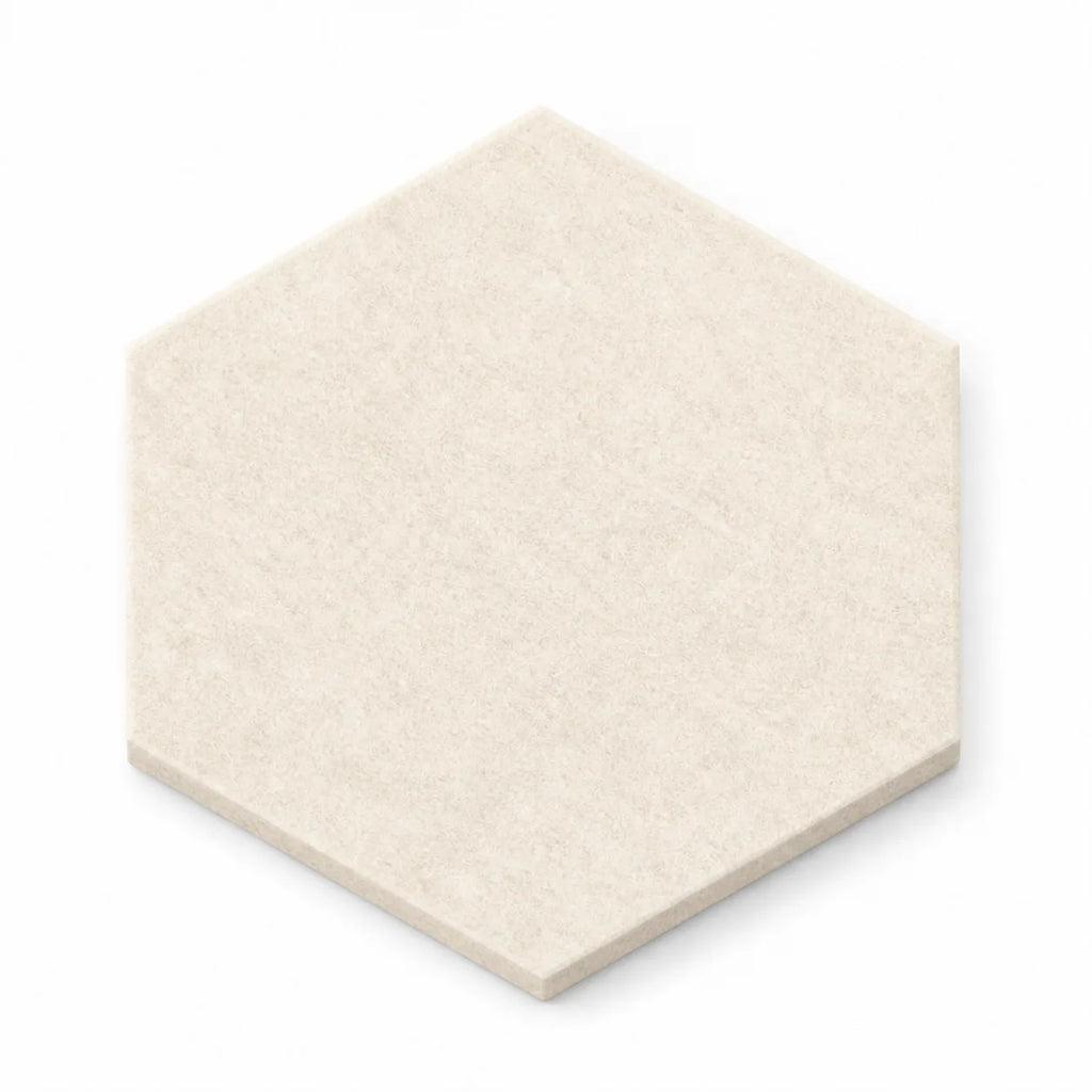 Texture et matière du panneau acoustique mural hexagonal – feutre pet couleur Écru