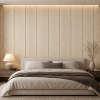 Panneaux muraux décoratifs Chêne américain non verni derrière une tête de lit