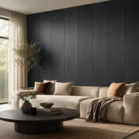 Panneau mural décoratif en bois finition frêne noir dans un salon contemporain