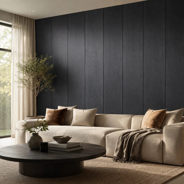 Panneau mural décoratif en bois naturel dans un intérieur contemporain