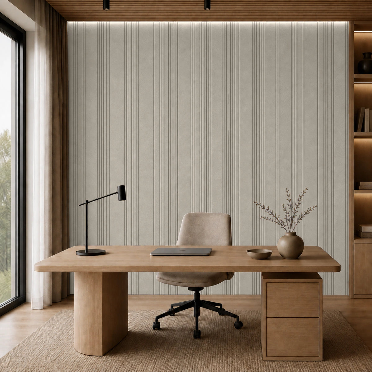 Panneau mural en feutre PET – Motif Barcode — Écru — ambiance