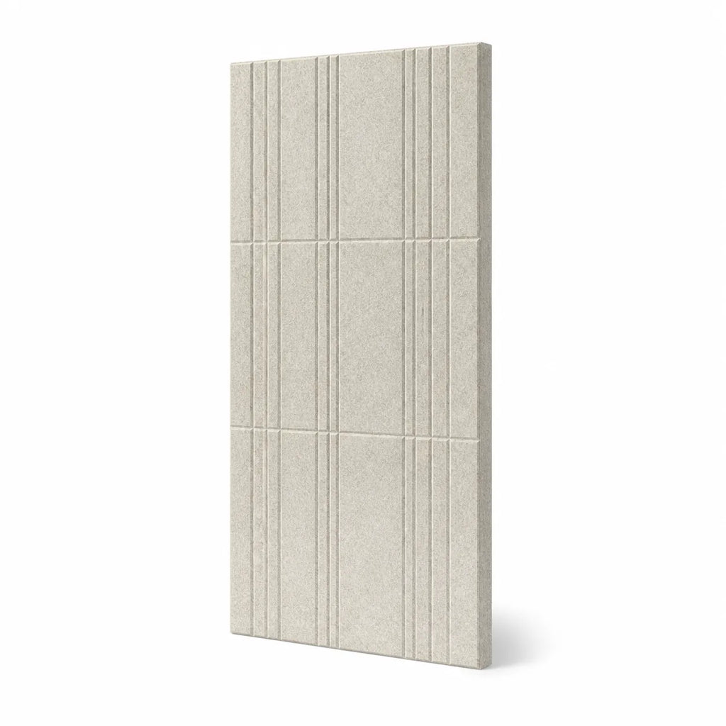 Texture et matière du panneau mural en feutre pet – motif barcode couleur Écru