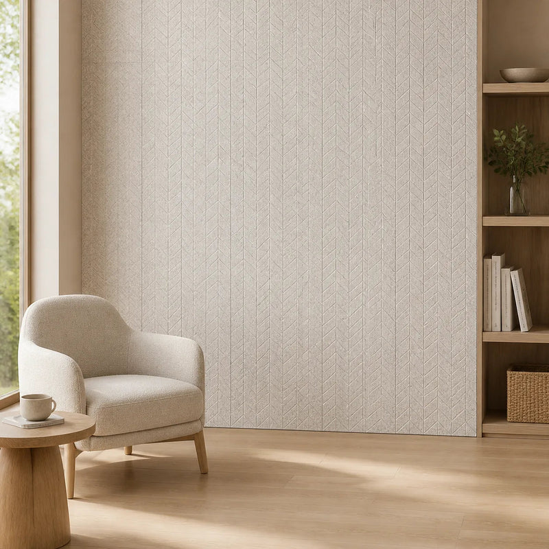 Panneau mural en feutre PET Chevrons écru dans un intérieur contemporain