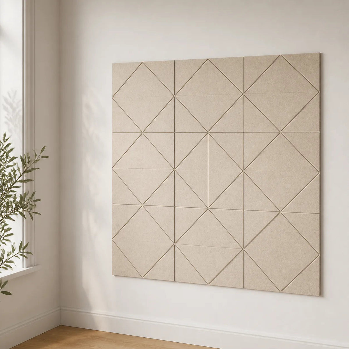Panneau mural feutre pet grille losange en composition murale design