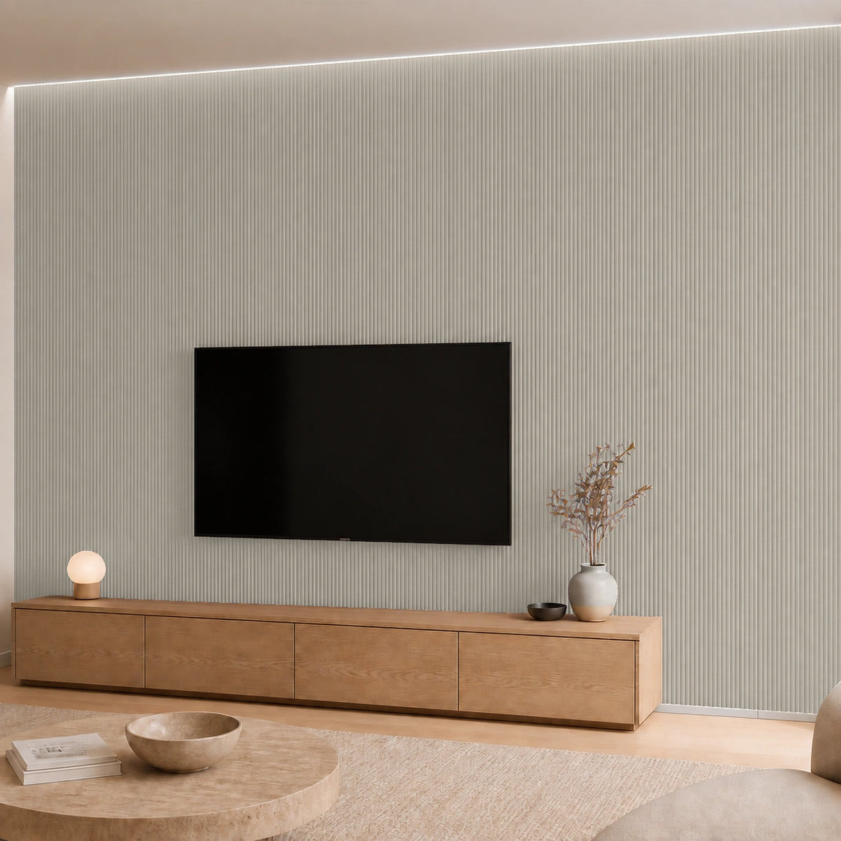Panneau mural en feutre PET – Micro-rainures — Écru — vue 1