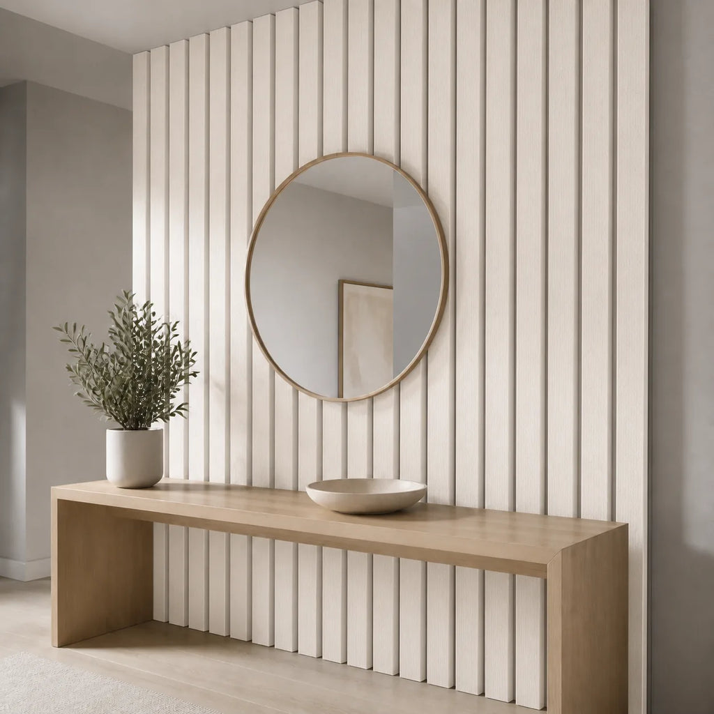 Panneau mural en feutre PET – Nervures couleur Écru dans un intérieur contemporain