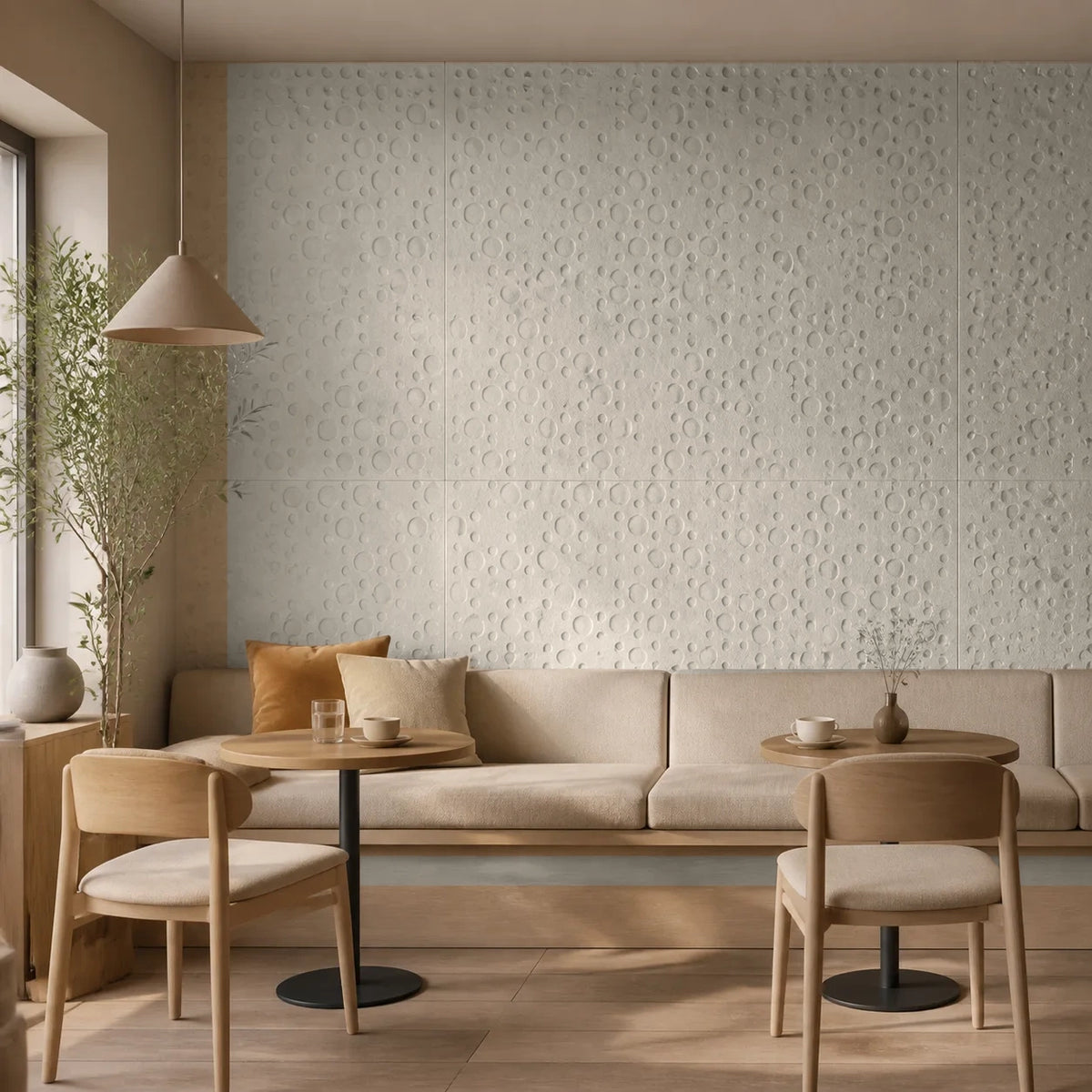 Panneau mural en feutre PET – Motif pois — Écru — vue 5