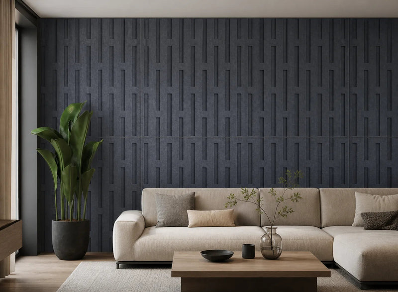 Panneau mural en feutre PET Rayures écru dans un intérieur contemporain