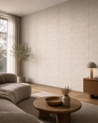 Panneau mural en feutre PET – Motif Shift couleur Écru dans un intérieur contemporain