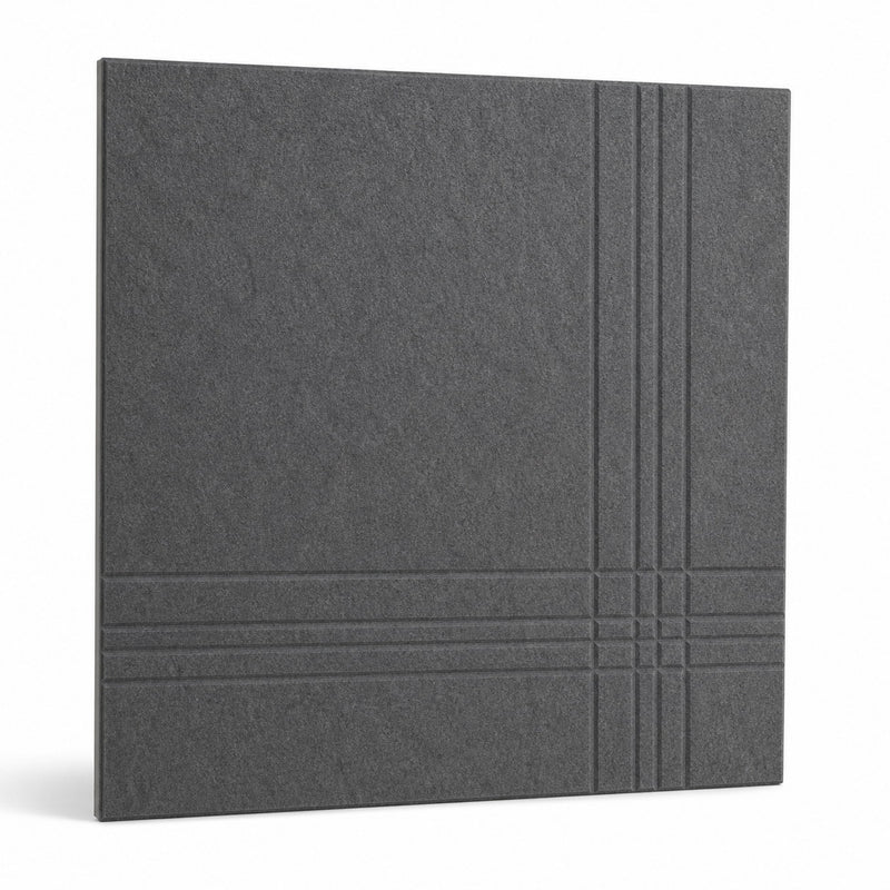 Panneau mural en feutre PET motif tartan graphite, 59,5 x 59,5 cm, isolé sur fond blanc