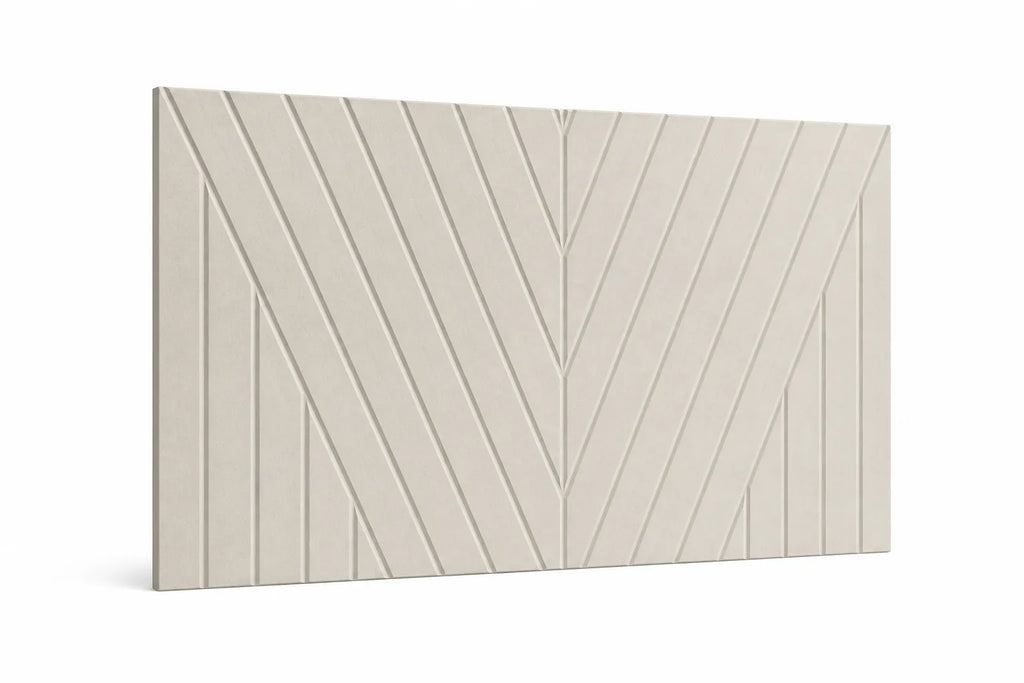 Gros plan sur la texture du panneau mural en feutre PET V-Line couleur Écru