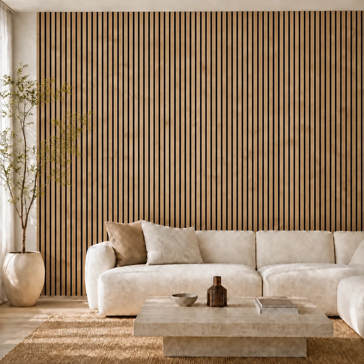 Panneau acoustique mural Standard à tasseaux réguliers — finition Chêne naturel