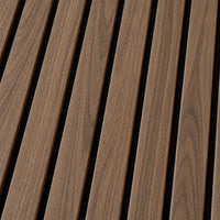Détail du placage noyer et des tasseaux rapprochés du panneau acoustique PREMIUM